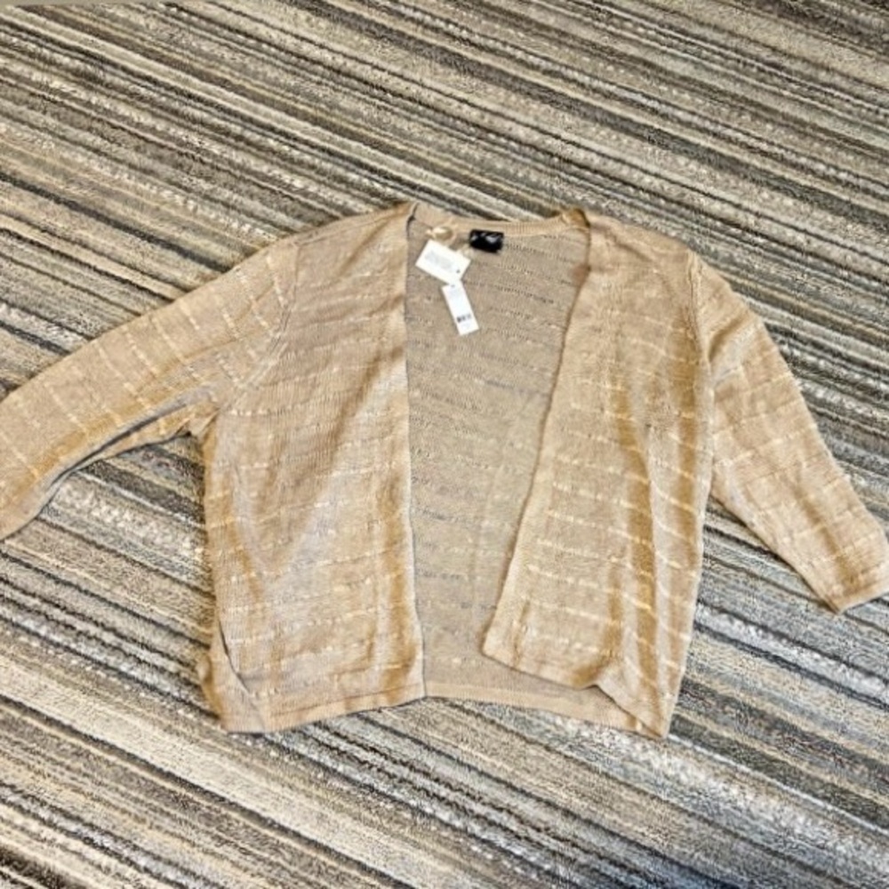 LORD AND TAYLOR Loose Weave Knit Linen Sweater Cardigan Size L Size 3X runs sm
